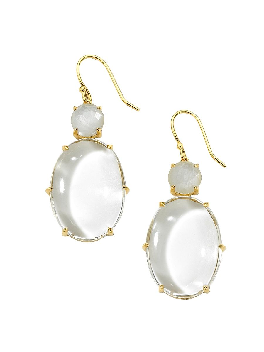 Women's Snowman 18K Yellow Gold, Rock Crystal, & Moonstone Drop Earrings - Yellow Gold