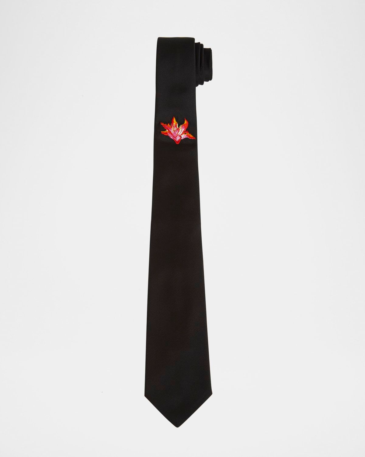 Men & apos;s Embroidered Fire Lily Silk Tie