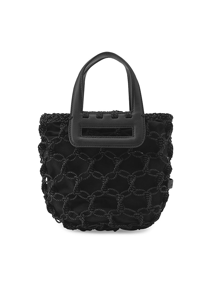 Women's Belize Macrame Raffia Tote Bag - Black Grey