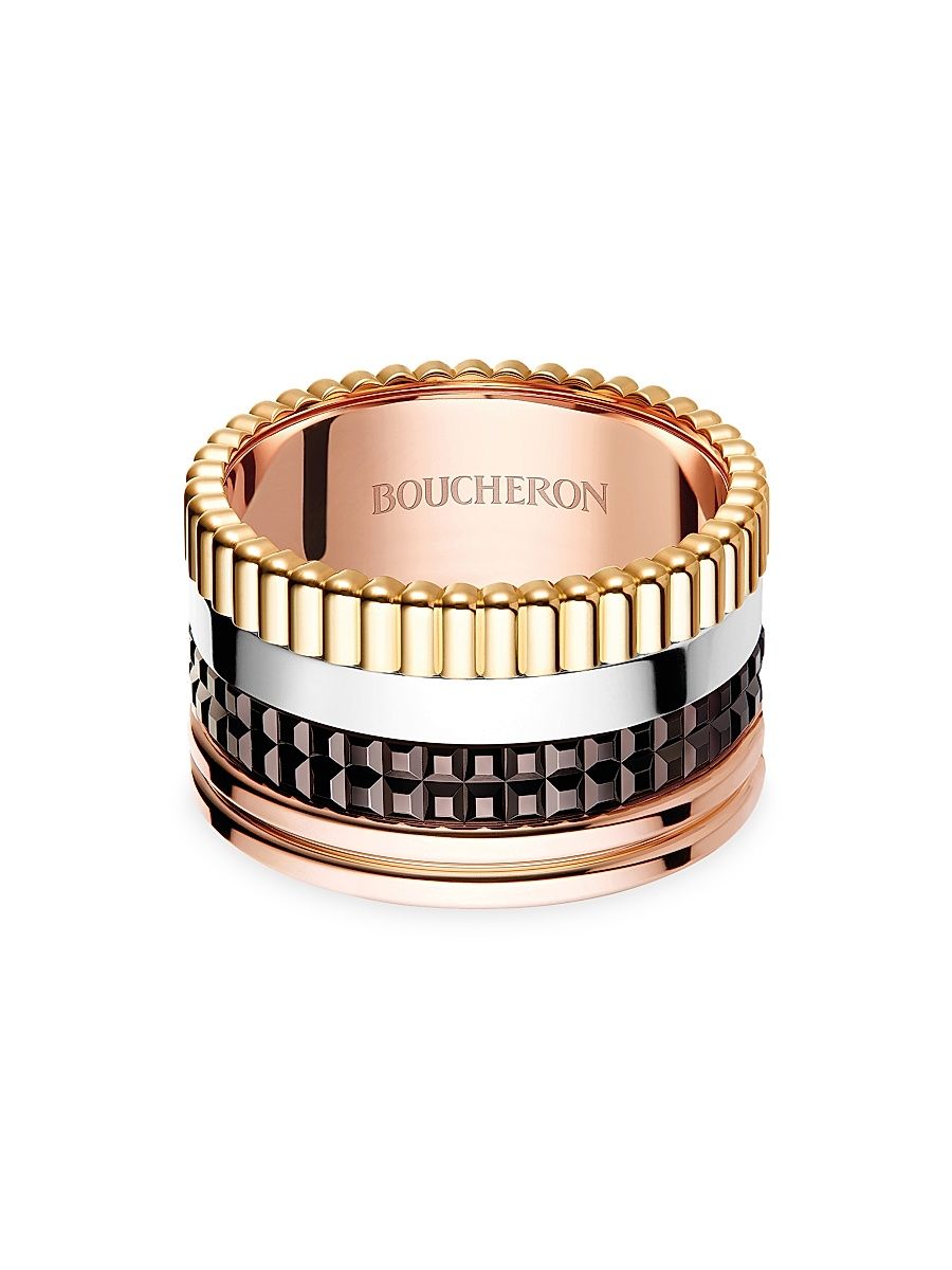 Unisex Quatre Classique Tri-Tone 18K Gold & PVD Large Ring - Size 4.5