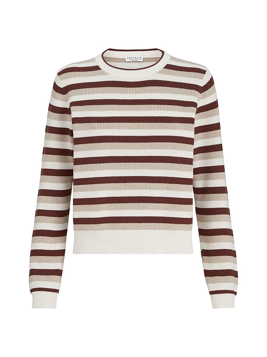 Women's Cotton Striped Sweater - Brown - Size XL