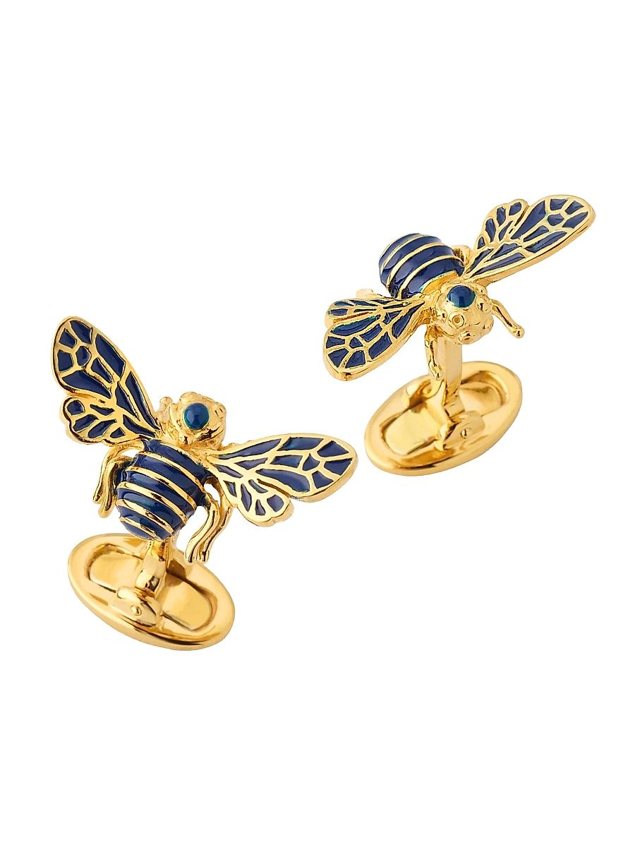 Men's 18K Gold Vermeil & Blue Enamel Bee Cufflinks - Blue