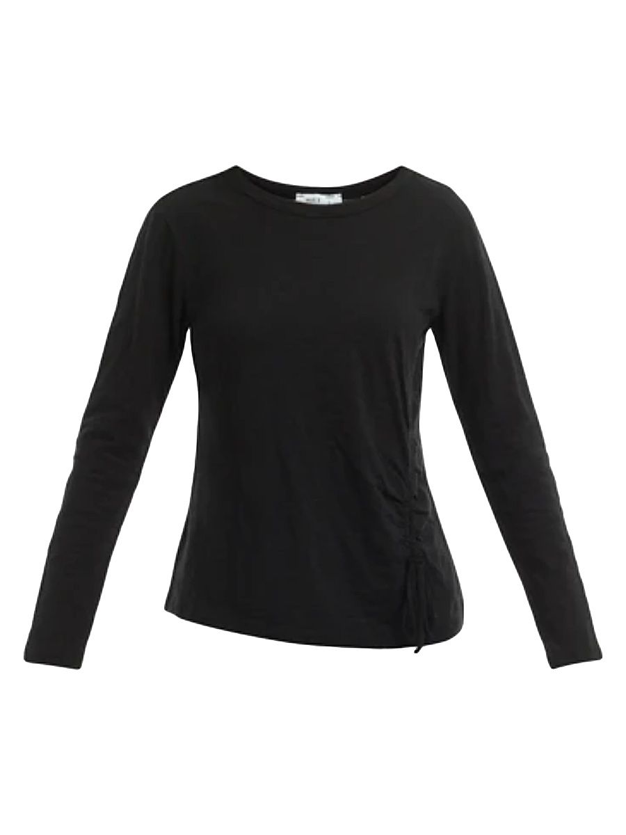 Women's Long Sleeve Ruched Side T-Shirt - Black - Size Large
