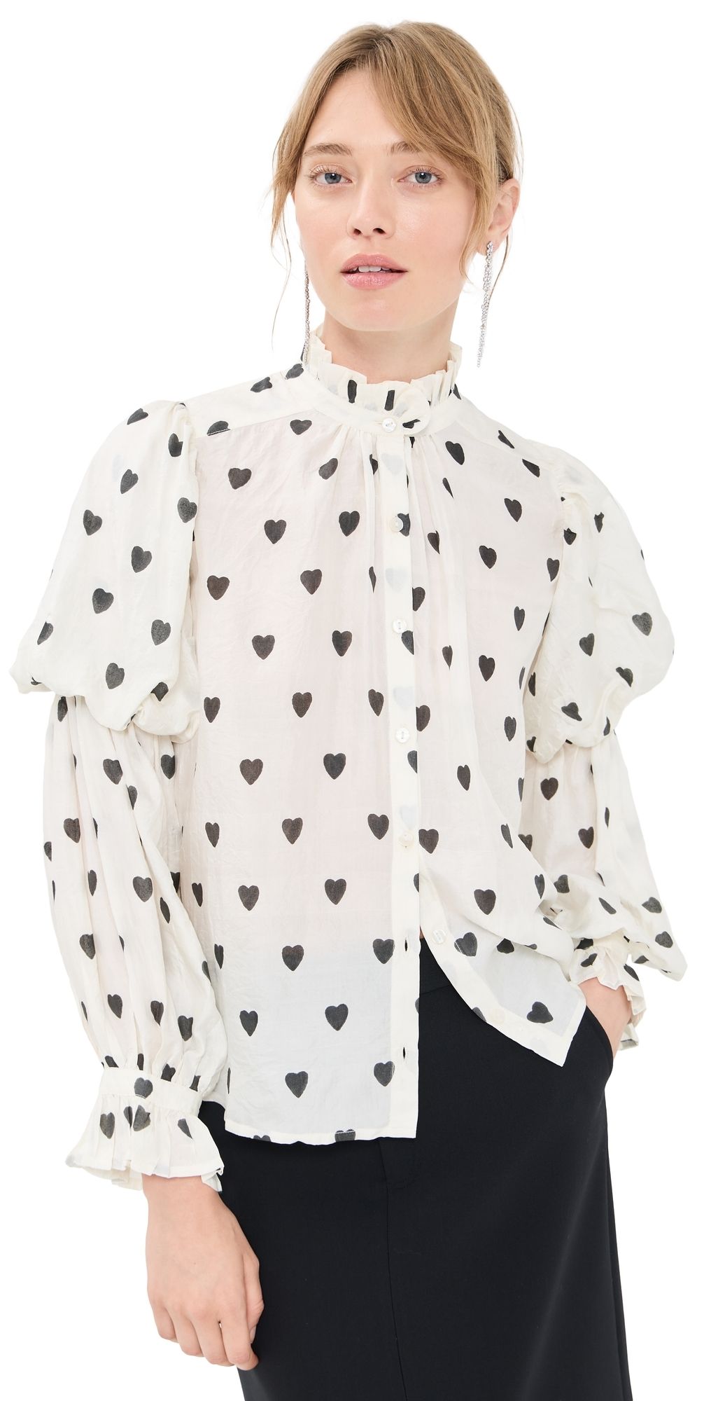 Alix of Bohemia Mazie Onyx Heart Silk Shirt White XS