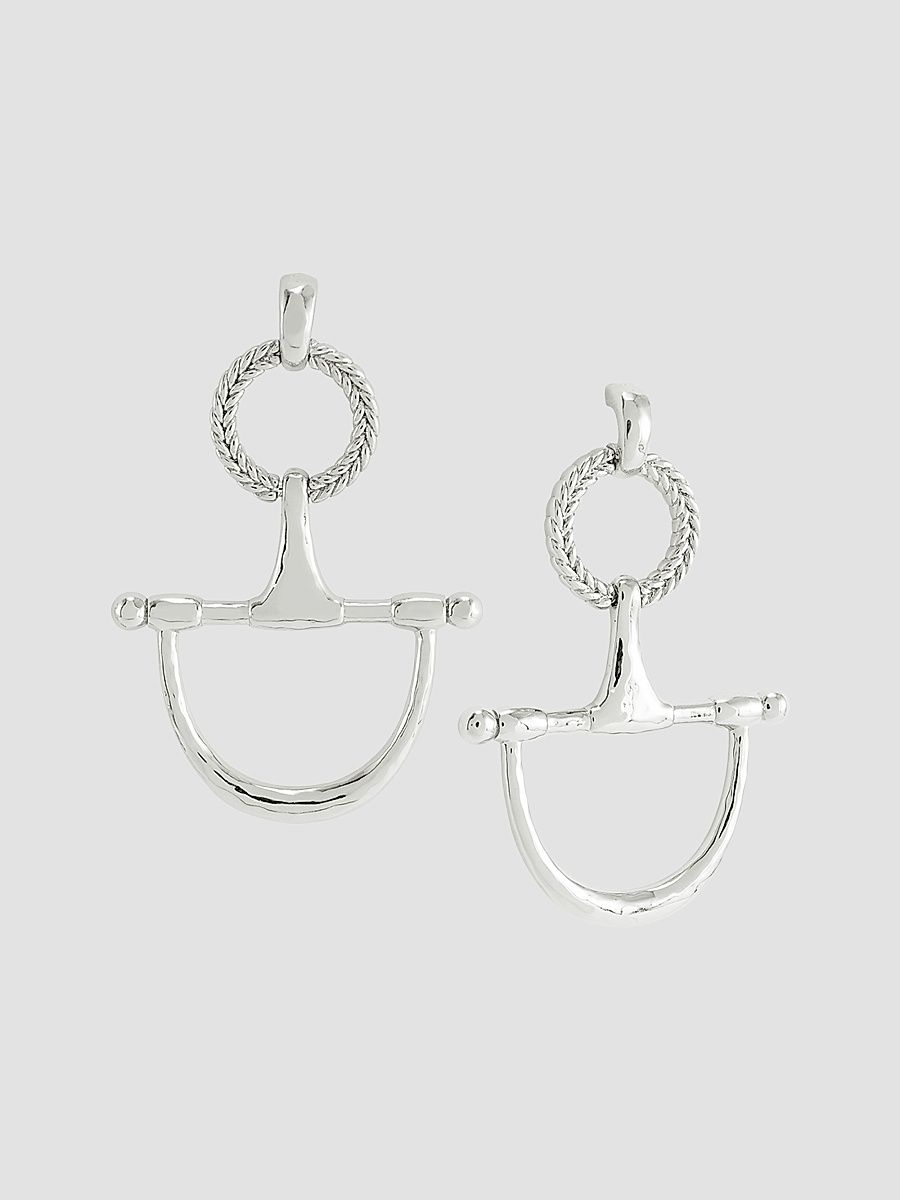 Women's Cheval Sterling Silver-Plated Horsebit Drop Earrings - Sterling Silver