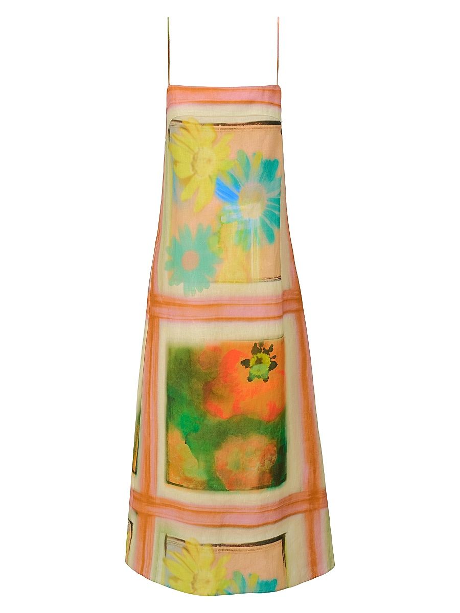 Women's Laura Printed Linen Maxi Dress - Superbloom Scarf - Size XL