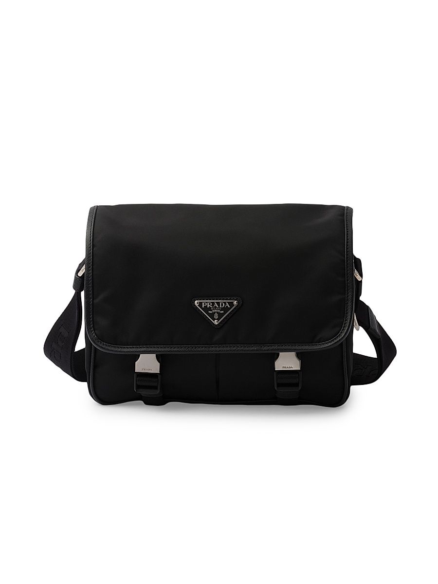 Men's Re-Nylon and Saffiano Leather Shoulder Bag - Black