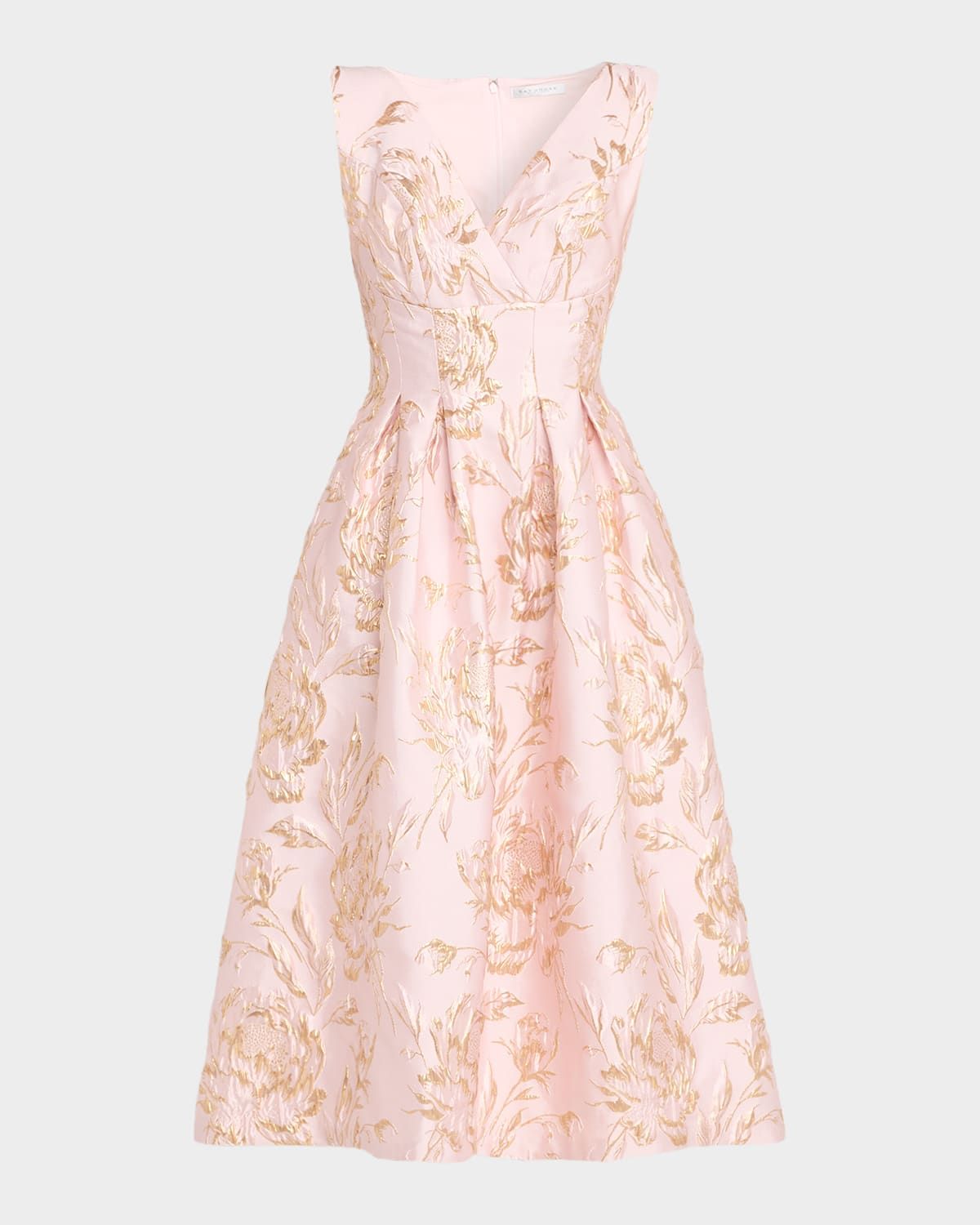 Saylor Pleated Floral Jacquard Midi Dress