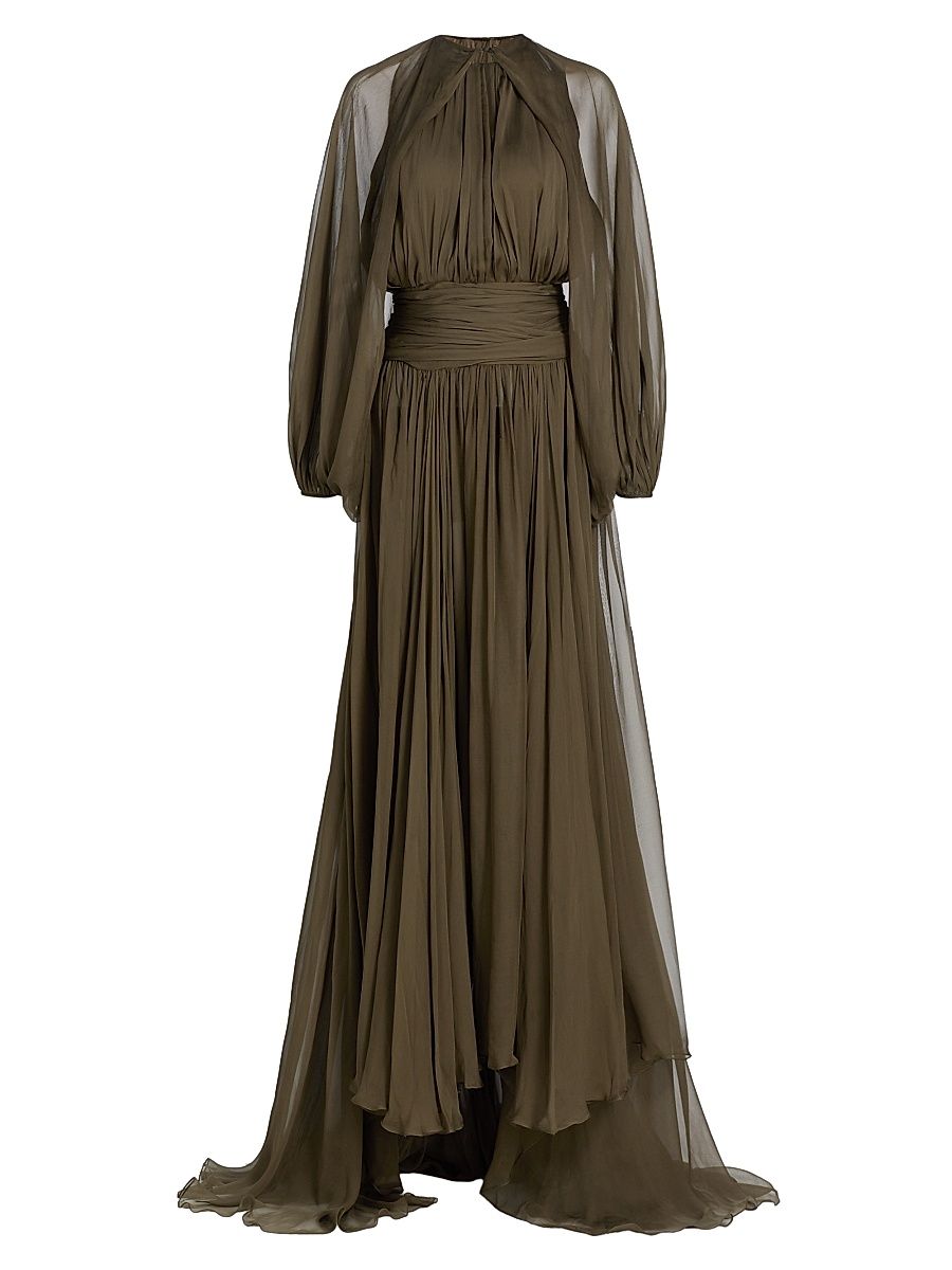 Women's Open-Sleeve Silk Chiffon Capelet & Gown - Truffle - Size 4