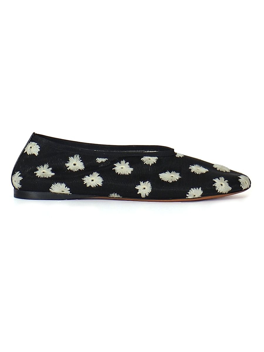 Women's Tee Embroidered Slipper Ballet Flats - Black Resin - Size 10.5