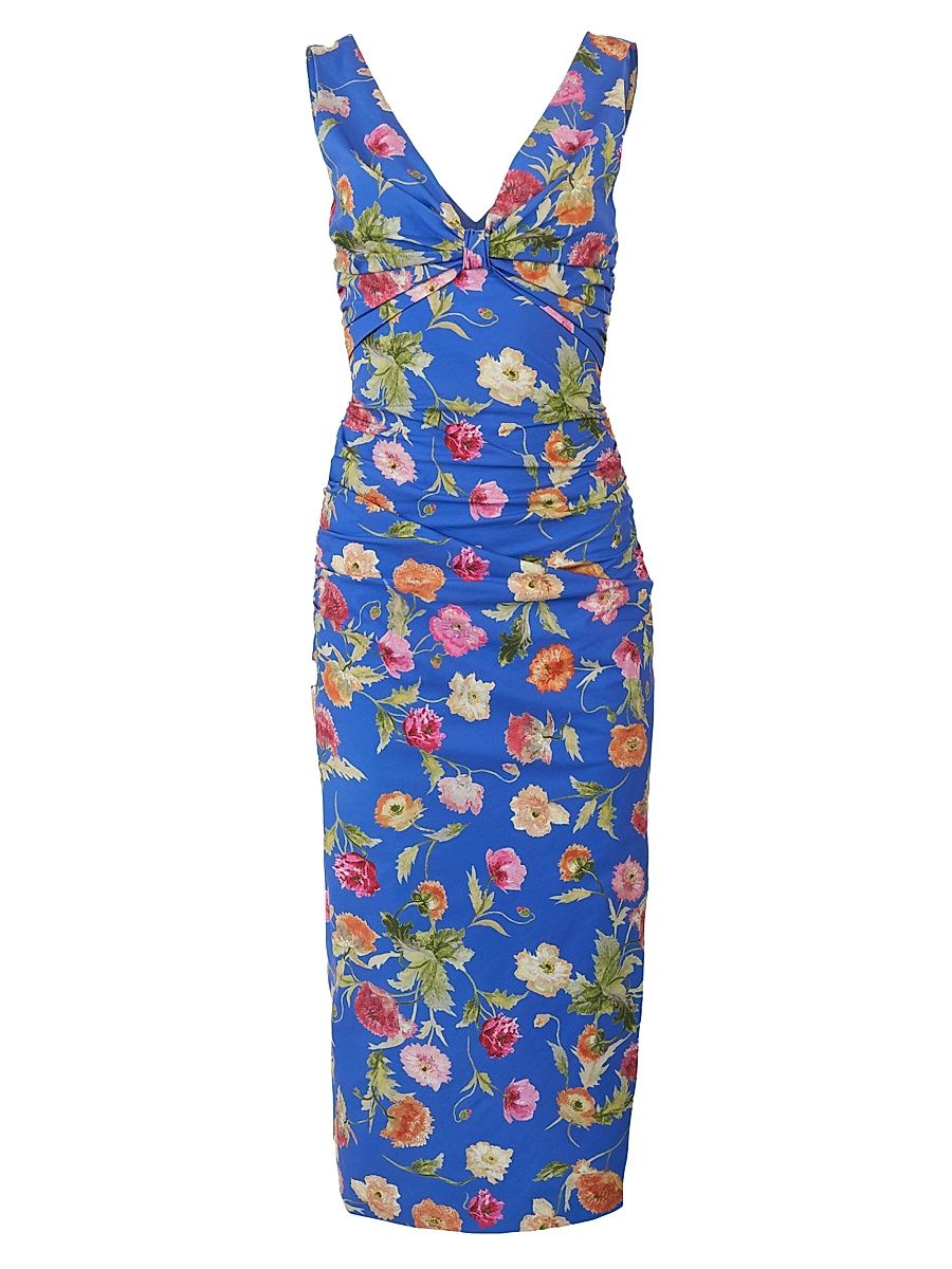 Women's Floral Stretch Cotton Sheath Dress - Bluebell Multi - Size 12