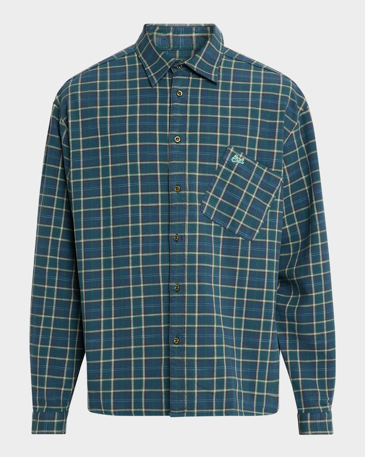 Men & apos;s Cotton Plaid Overshirt with Asymmetric Logo Pocket