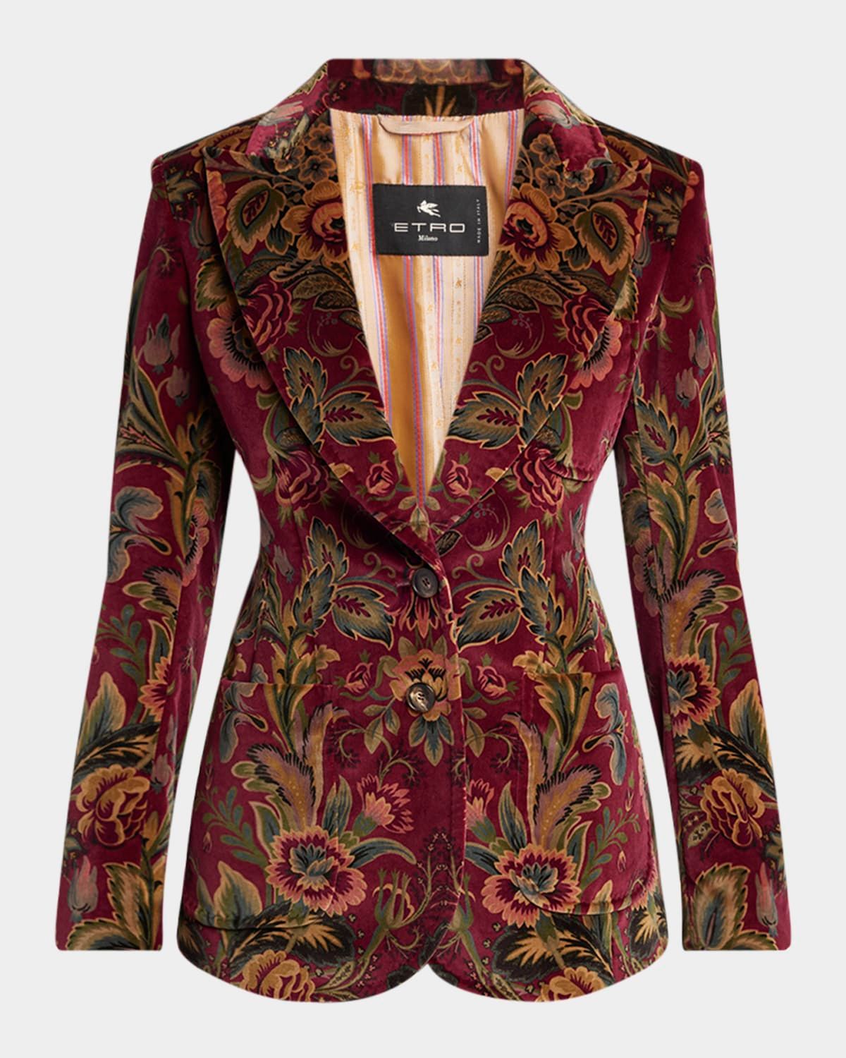 Floral Velvet Single-Breasted Jacket