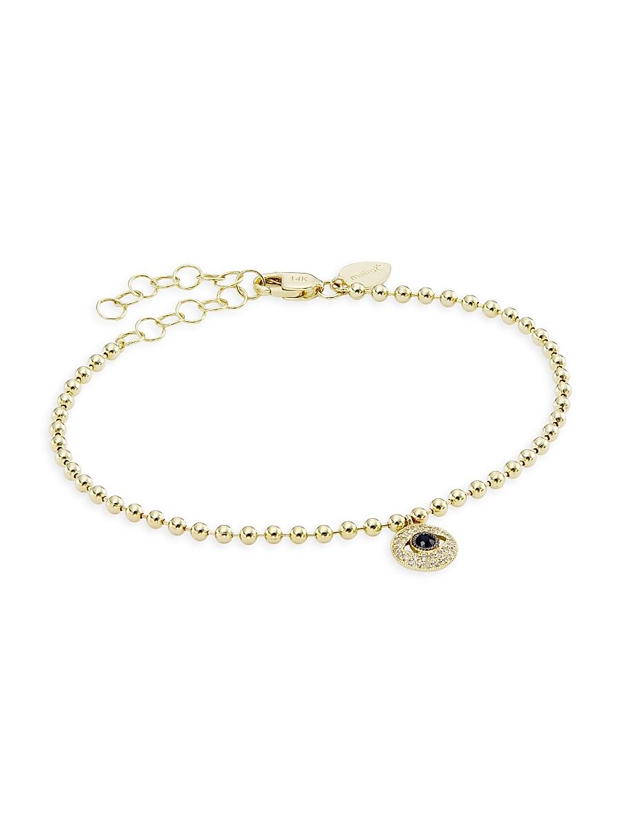 Women's 14K Yellow Gold, Diamond & Sapphire Evil Eye Charm Bracelet - Black