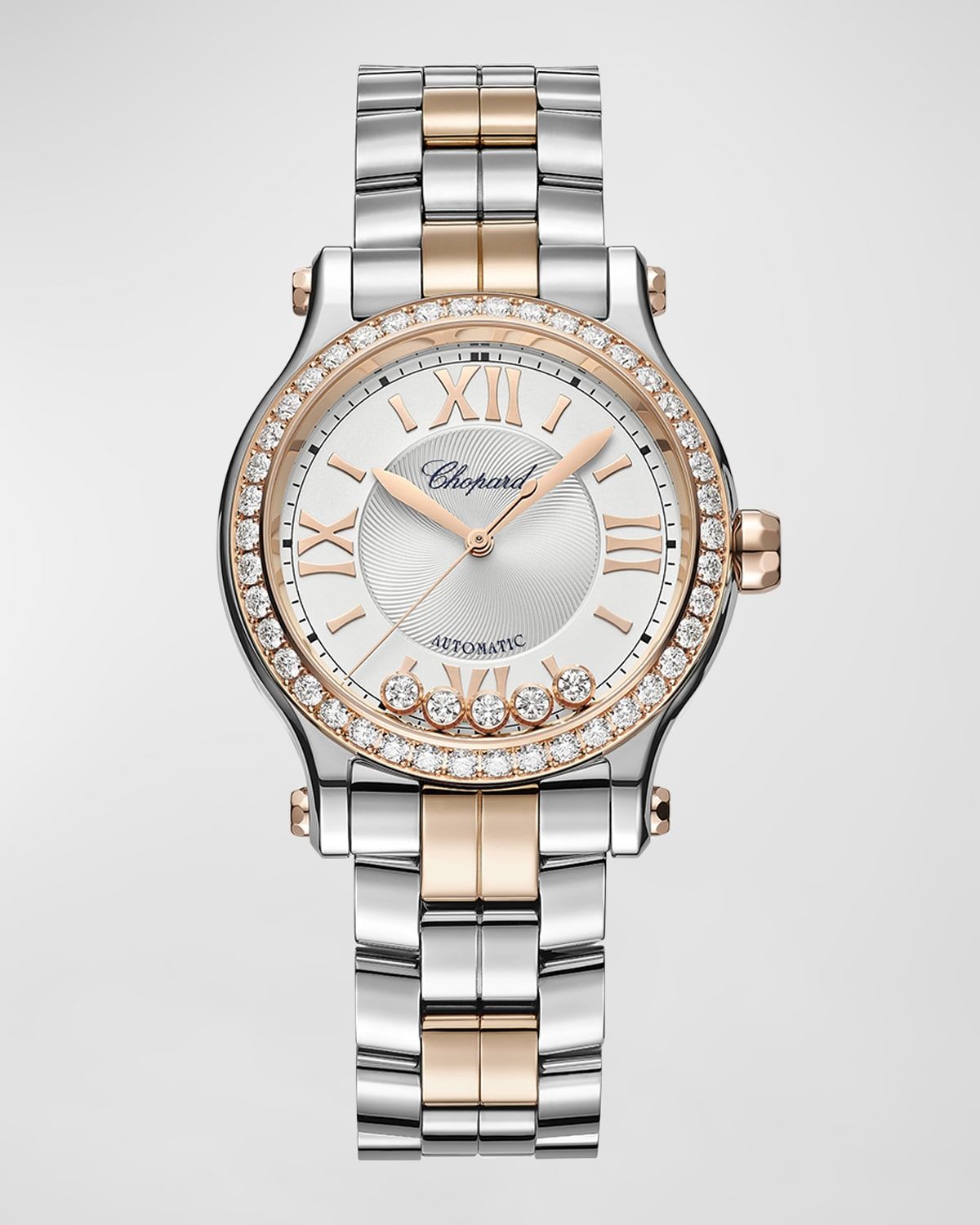 Happy Sport 33mm 18K Rose Gold & Steel Diamond Watch