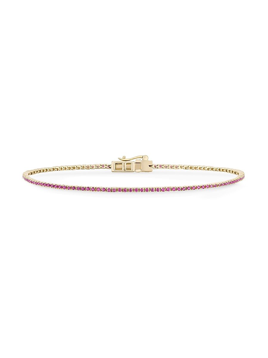 Women's 14K Yellow Gold & Pink Sapphire Thin Tennis Bracelet - Yellow Gold