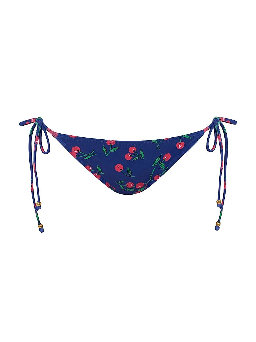 Shoshanna Women's Cherry-Print Triangle Bikini Bottom - Navy Red Green - Size XS