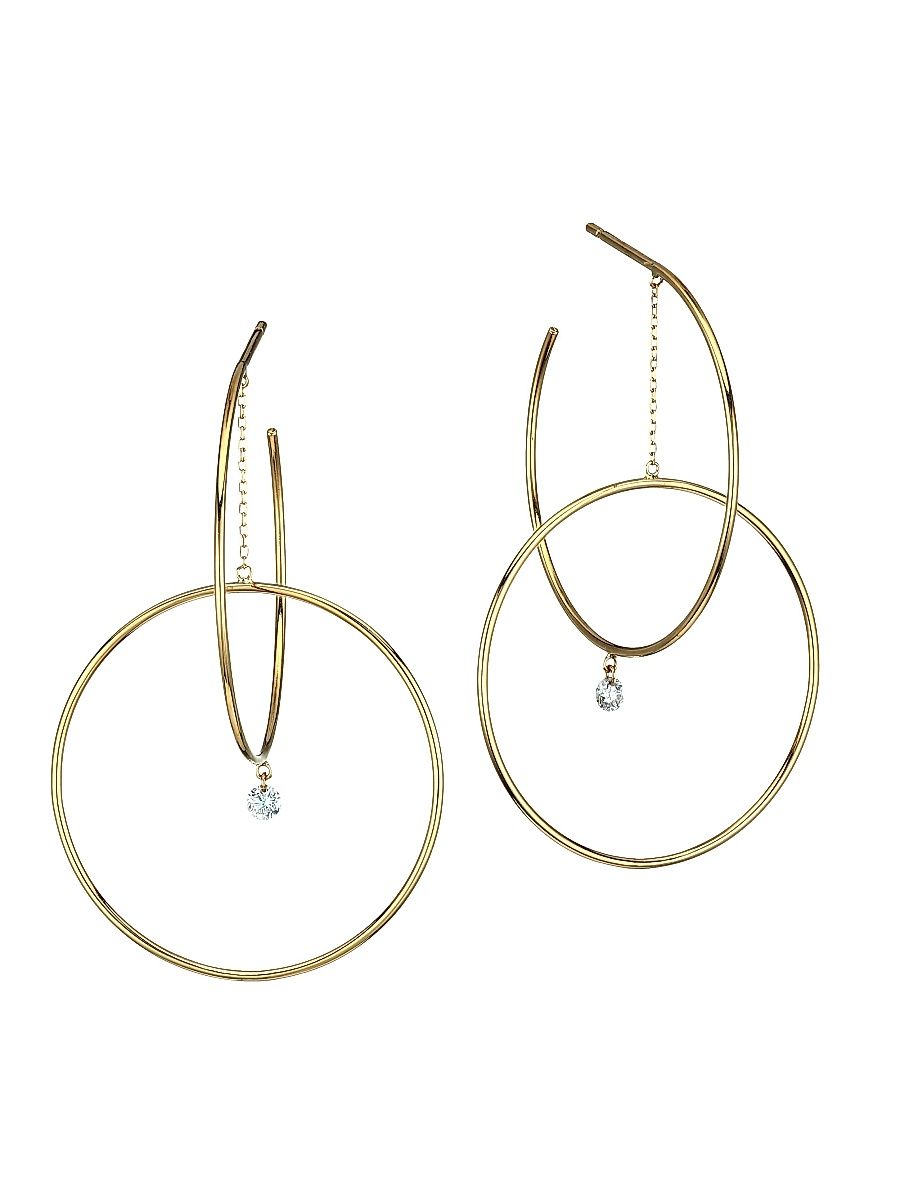 Women's Turn Around 18K Yellow Gold & Diamond Orbiting Hoop Earrings - Gold