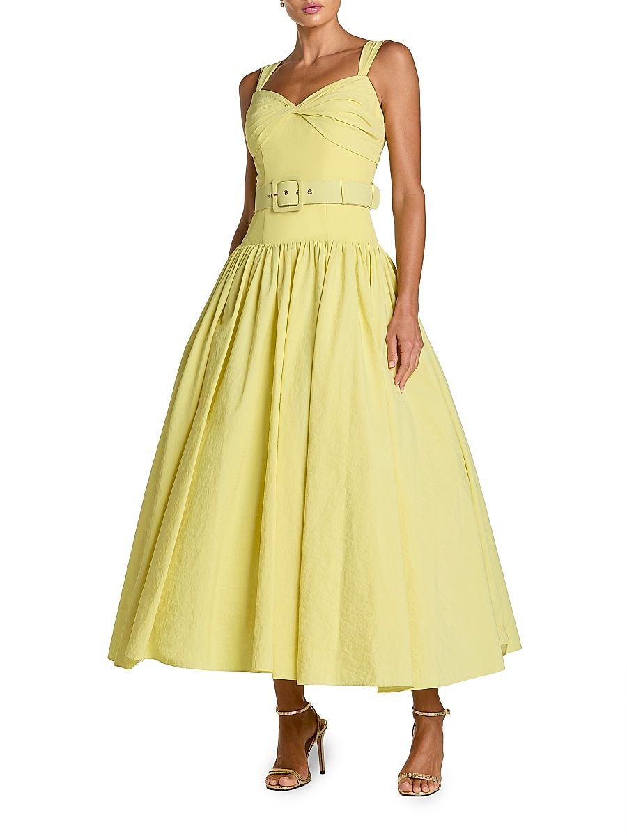 Women's Faille Fit & Flare Belted Midi-Dress - Buttercup - Size 14