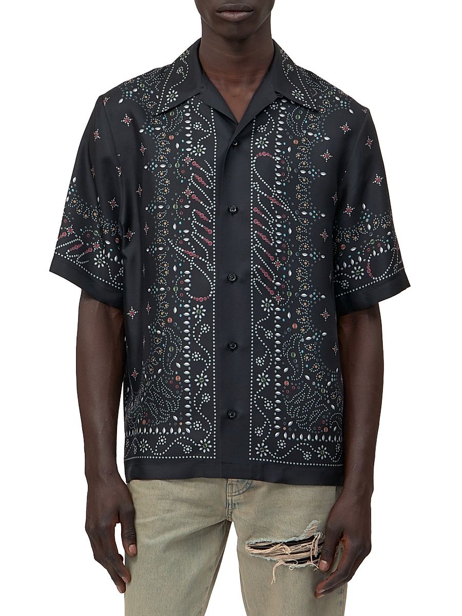 Men's Stud Silk Bowling Shirt - Black - Size Small