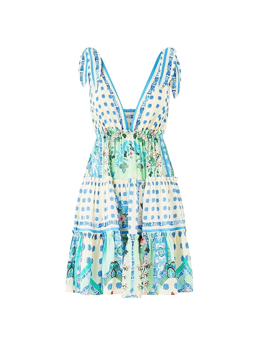 Women's Silk Tie-Strap Minidress - Midsummer Mosaics - Size Medium