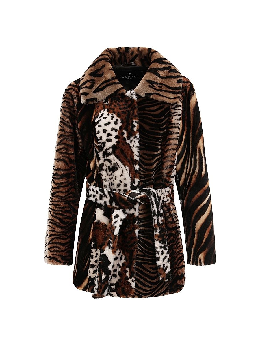 Women's Select Shearling Lamb Jacket Belt - Africa Print - Size Large