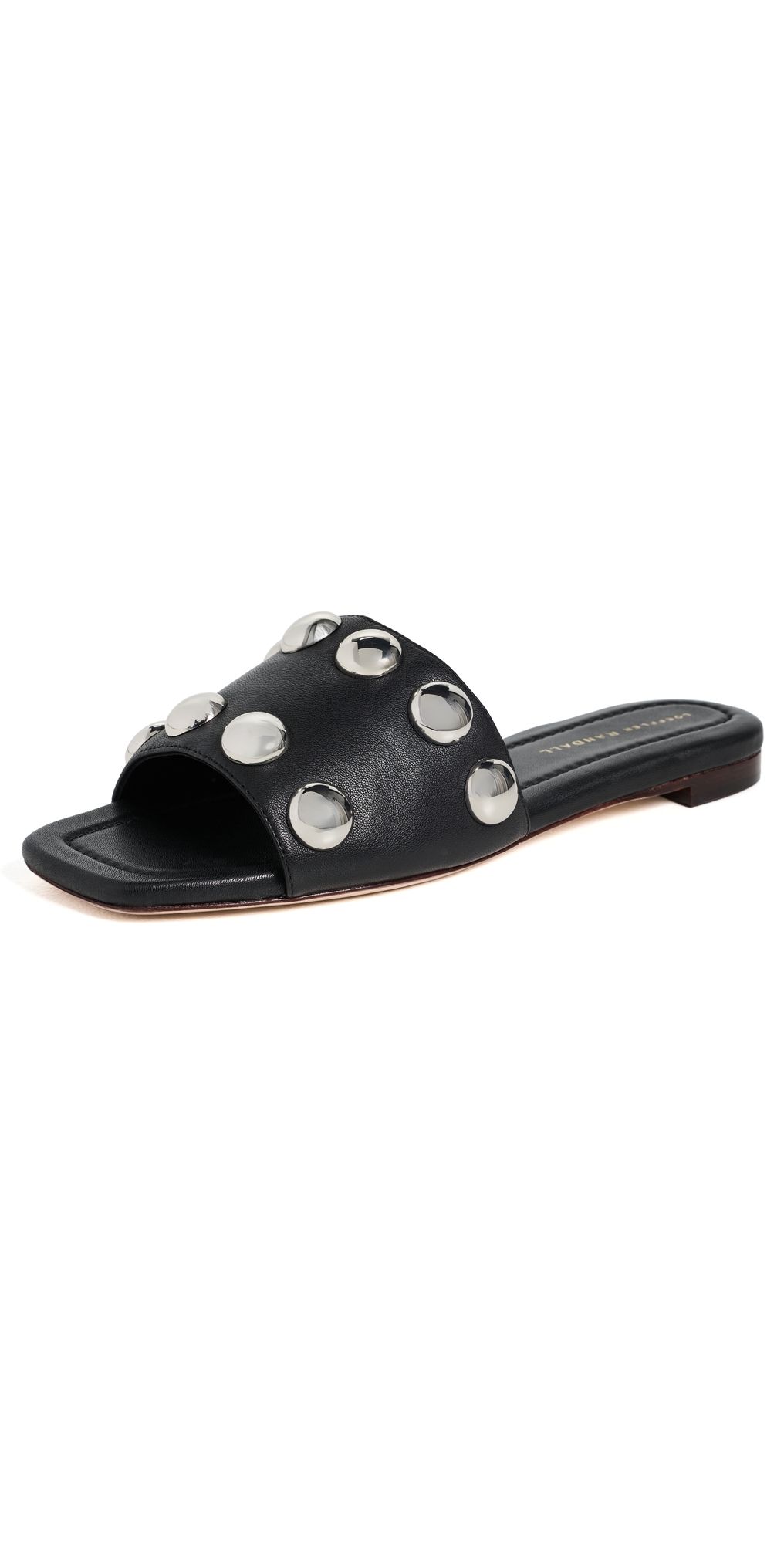Loeffler Randall Hayes Studded Flat Sandals Black/Silver 6