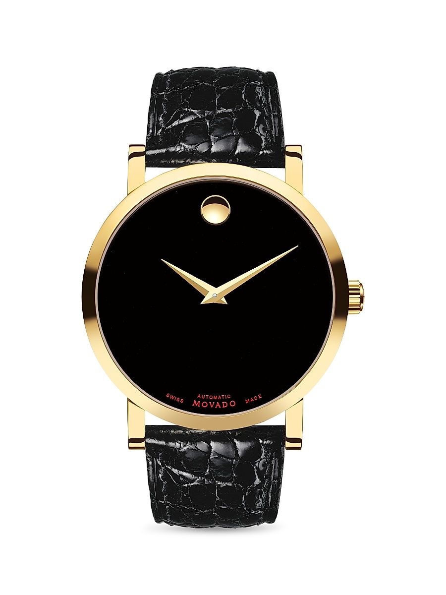 Men's Museum Red Label Automatic Gold PVD Stainless Steel & Alligator Strap Watch - Black