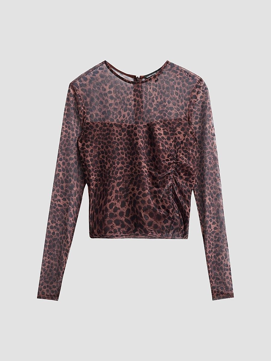Women's Vivi Leopard-Print Mesh Top - Muted Leo - Size XL