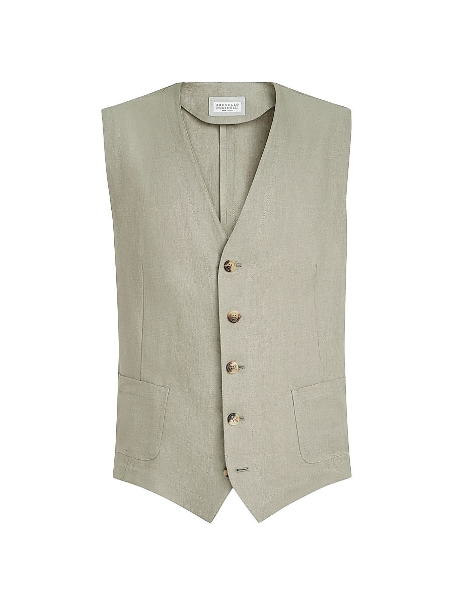 Men's Linen Micro Chevron Waistcoat - Shell - Size 34
