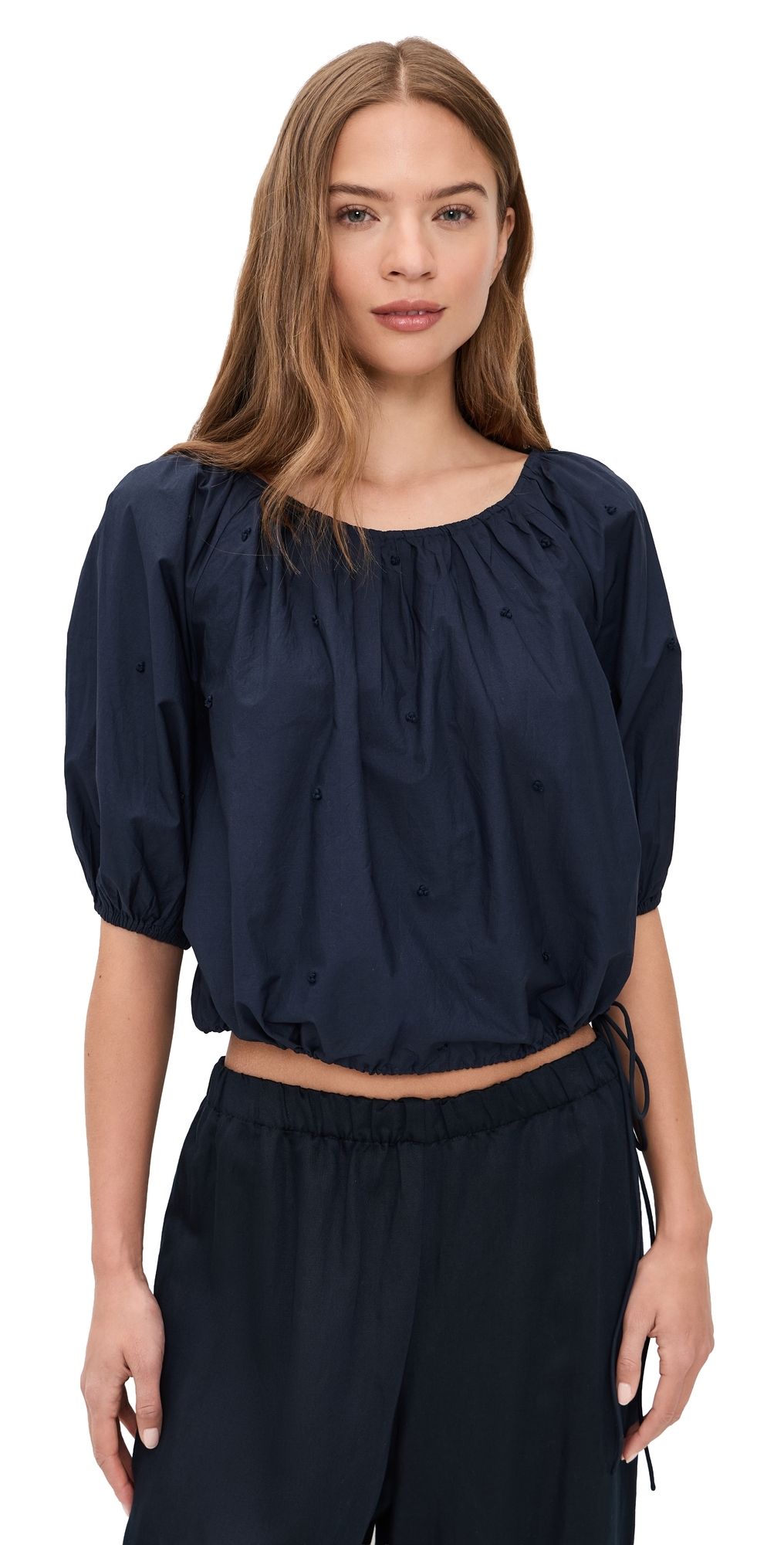 Merlette Lotus Embroidered Top Navy M