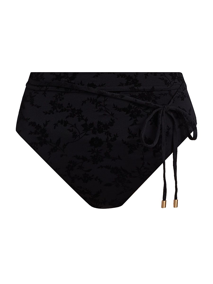 Women's Wylie Textured High-Waisted Bikini Bottom - Black - Size 6