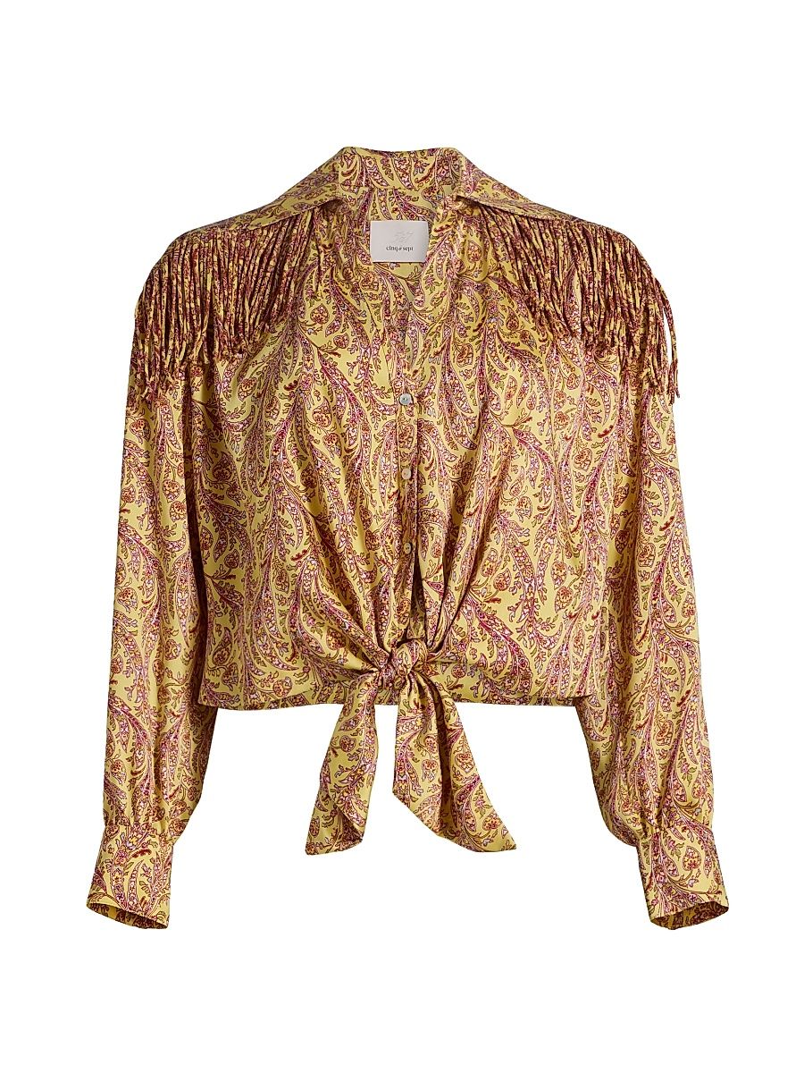 Women's Marianna Charming Paisley Tie-Waist Crop Top - Lemon Grass Multi - Size XL