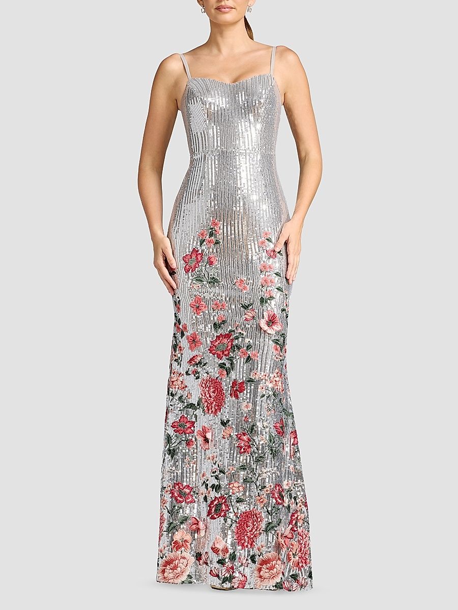 Women's Giovanna Sequined Embroidered Mermaid Gown - Silver Multi - Size Small