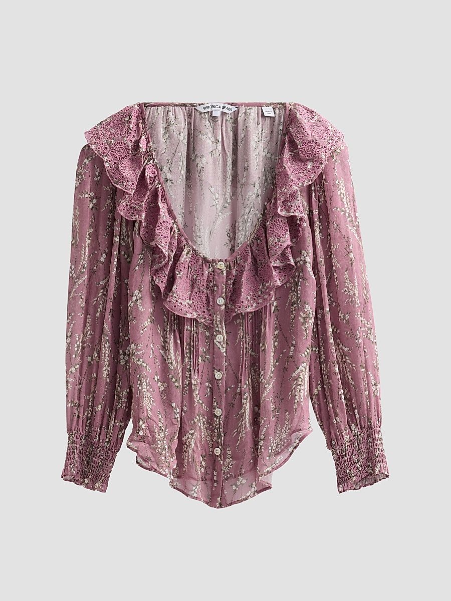 Women's Maxime Print Ruffled Blouse - Orchid Haze Multi - Size 16