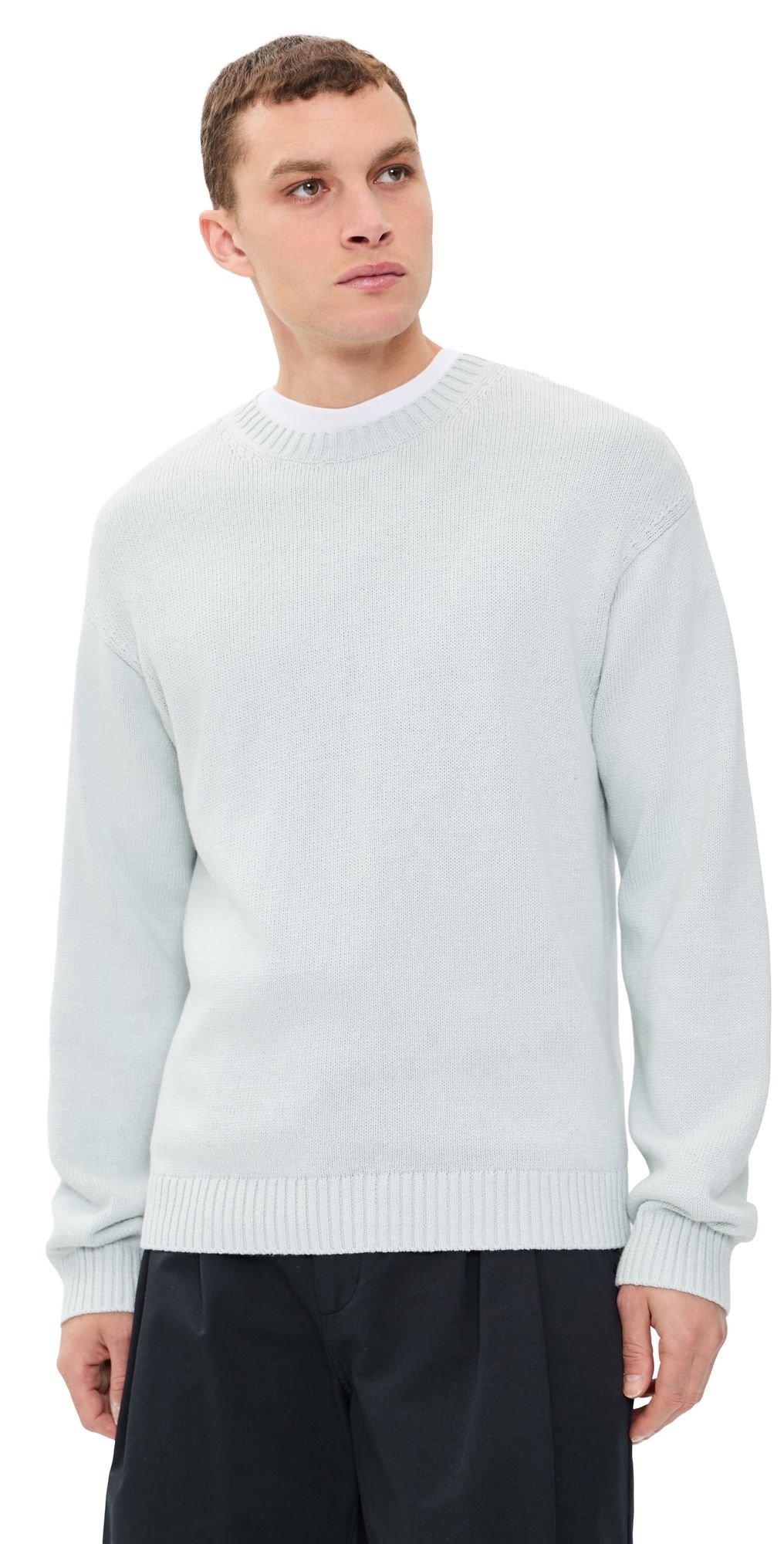 FRAME Cotton Silk Crew Neck Sweater Pale Blue M
