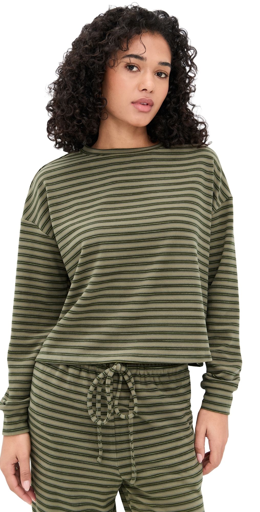 Bailey Rose Striped Long Sleeve Tee Olive L