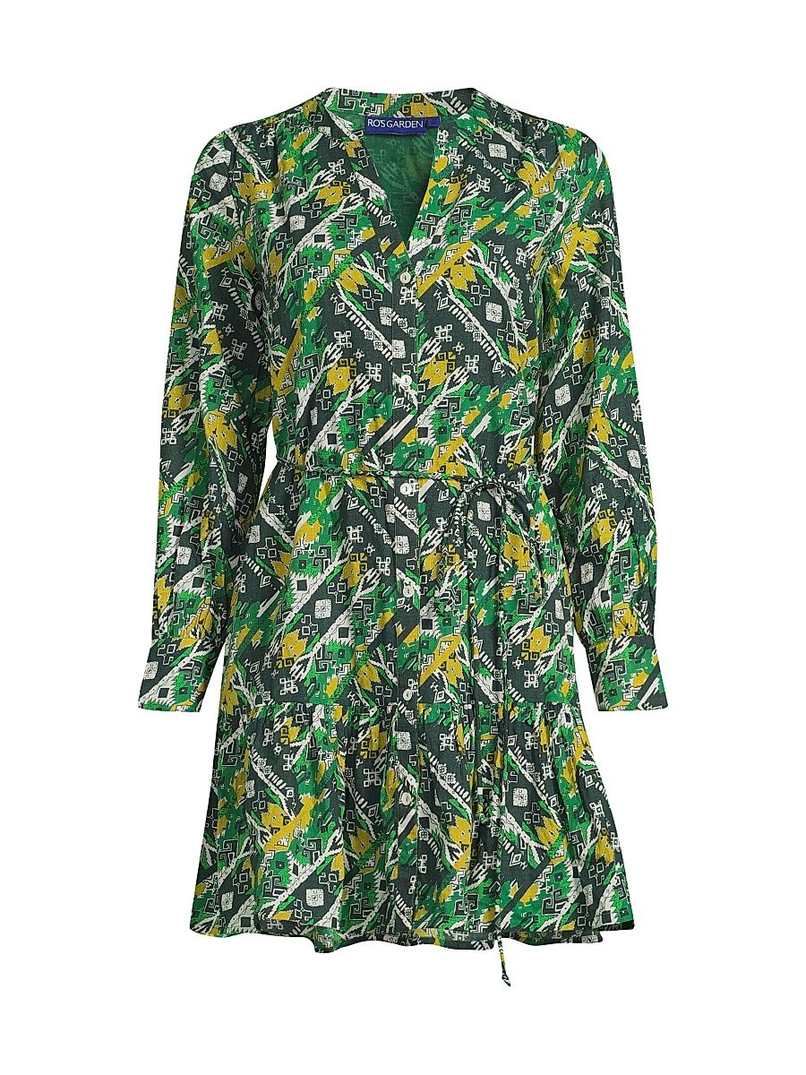 Women's Ines Printed Cotton Minidress - Green Dorji - Size Large