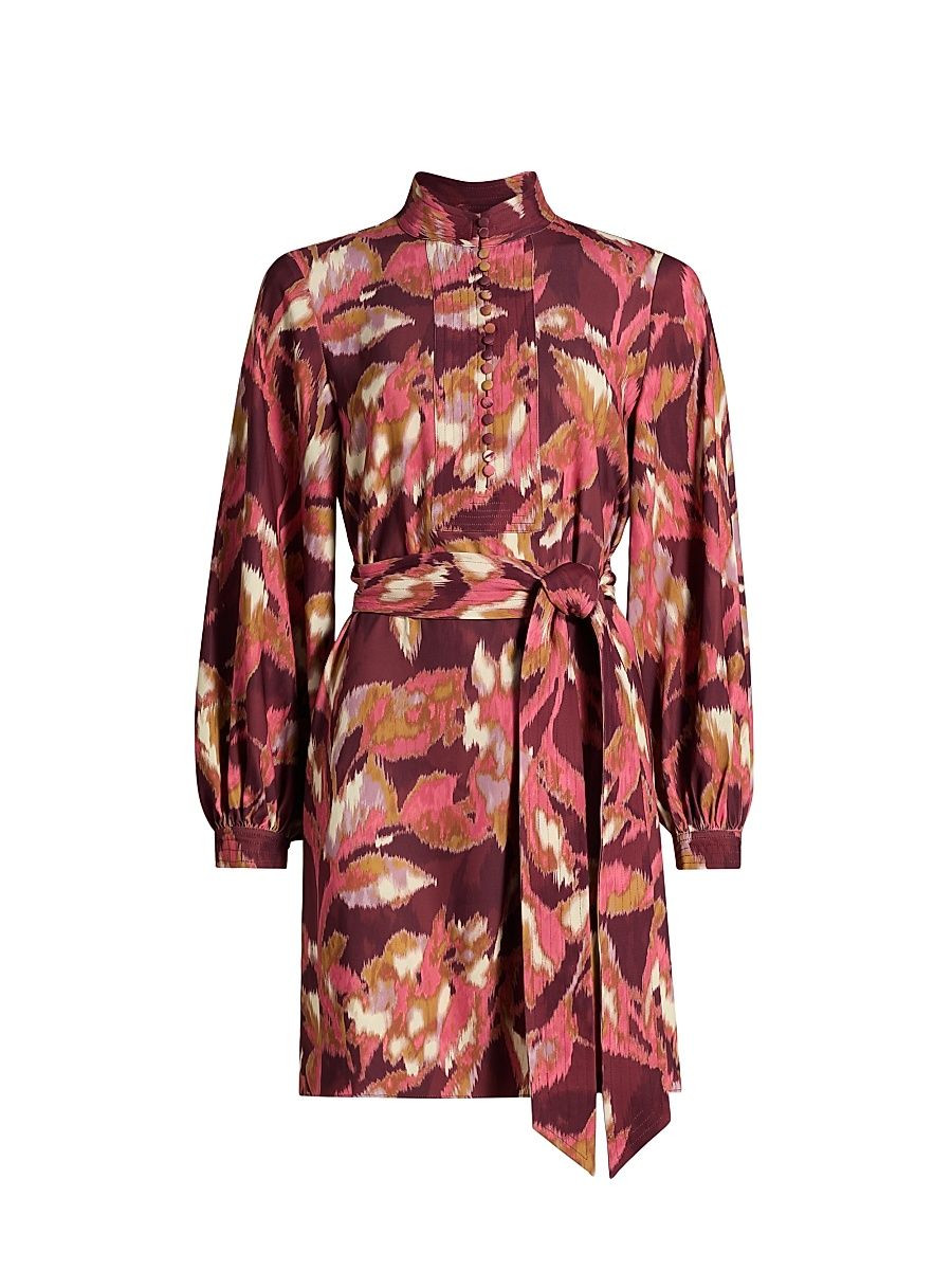 Women's Izzie Printed Minidress - Ikat Foliage Bordeaux Red - Size XL