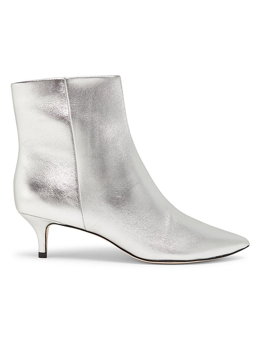 Women's Metallic Leather Kitten-Heel Booties - Pearl - Size 12