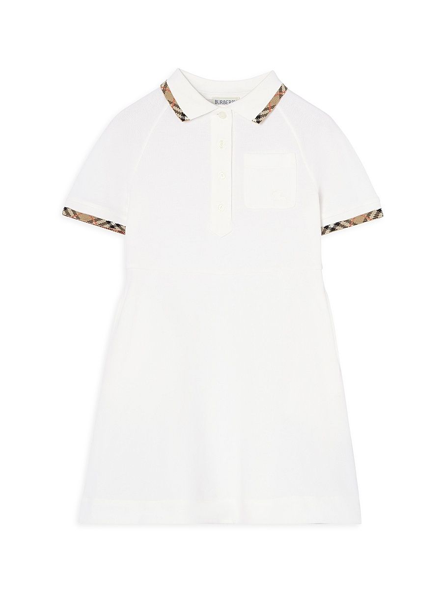 Little Girl's & Girl's Check Trim Polo Shirtdress - White - Size 8