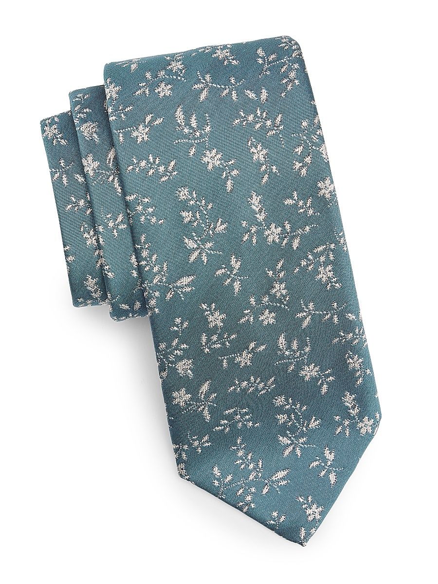 Men's Floral Woven Silk Tie - Teal