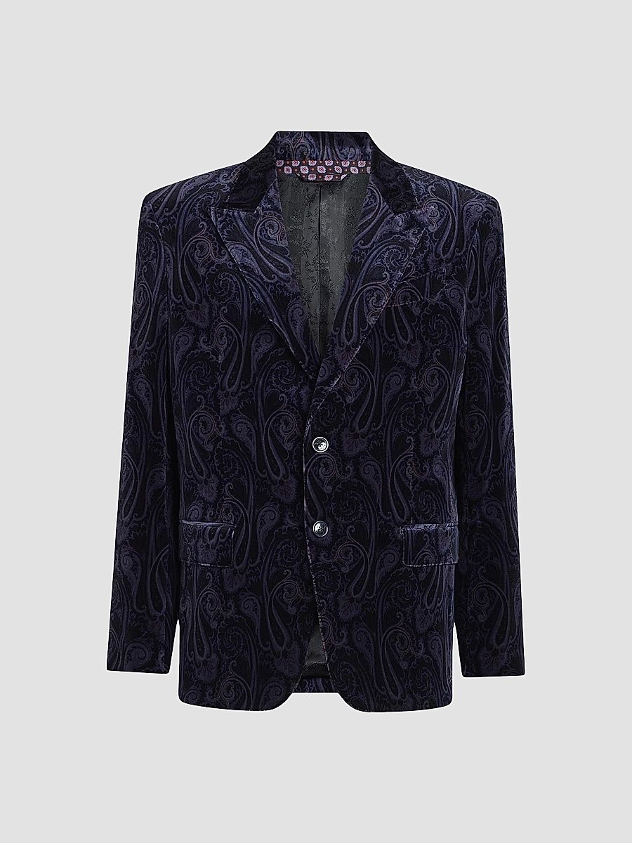 Men's Milano Peak Lapel Jacket - Print On Black Base - Size 46