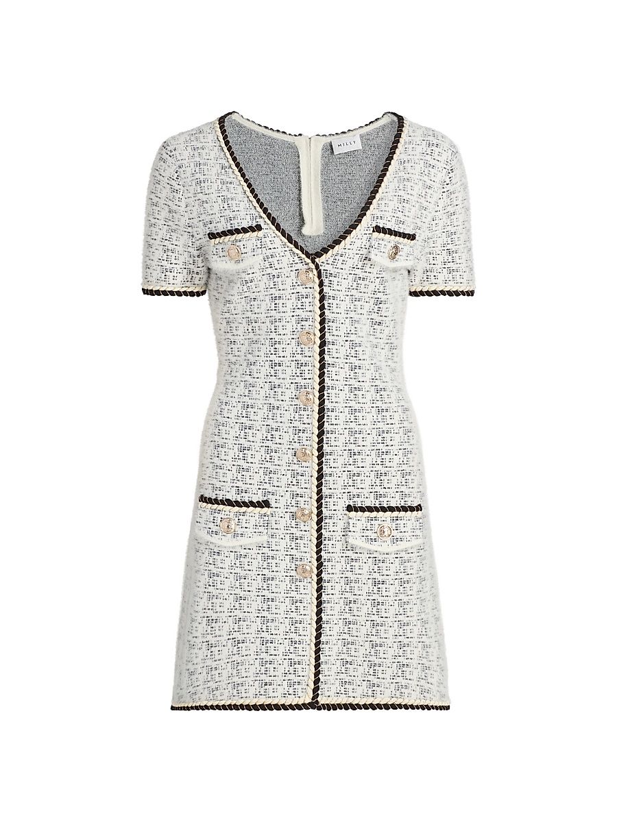 Women's Braided-Trim Tweed Minidress - Ecru Black - Size Large