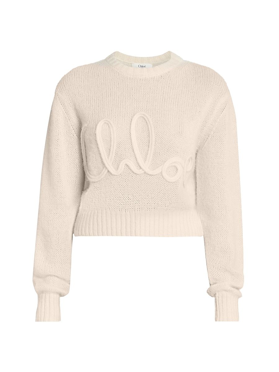 Women's Logo Script Wool & Silk-Blend Knit Sweater - Iconic Milk - Size XS