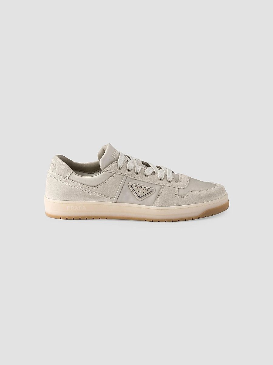 Prada Men's Downtown Re-Nylon and Suede Sneakers - Beige - Size 12.5