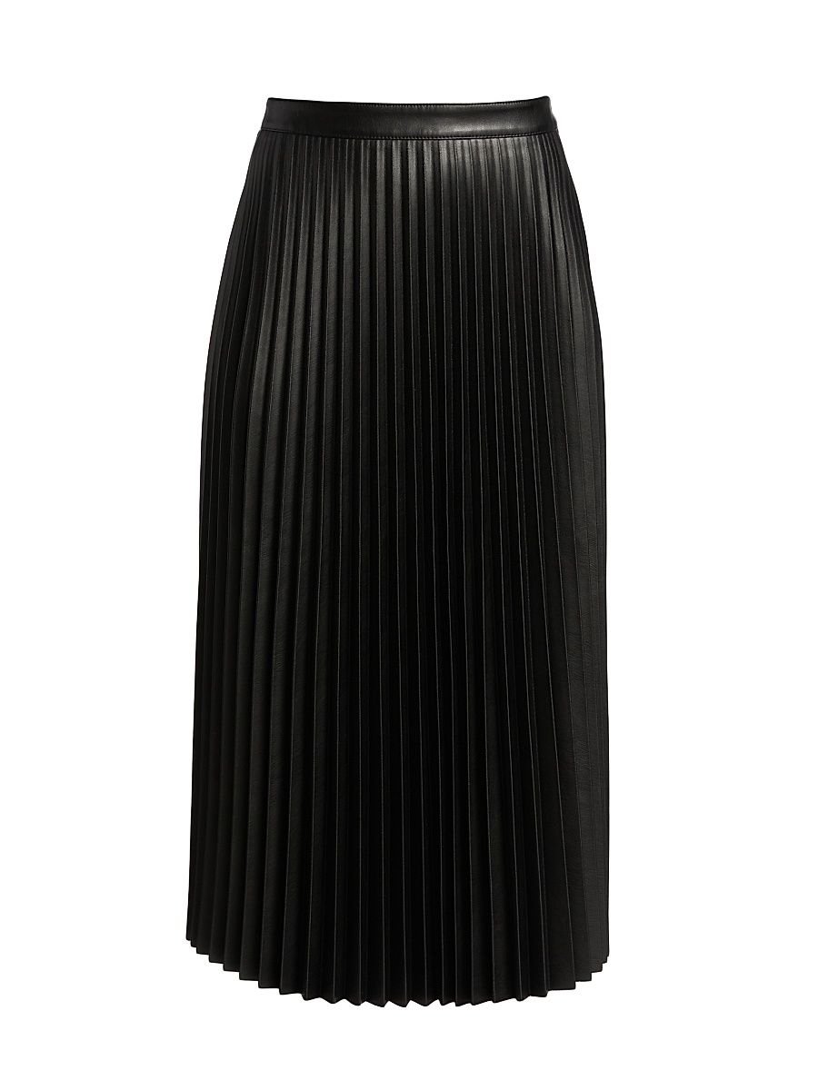 Women's Pleated Faux-Leather Midi-Skirt - Black - Size 00