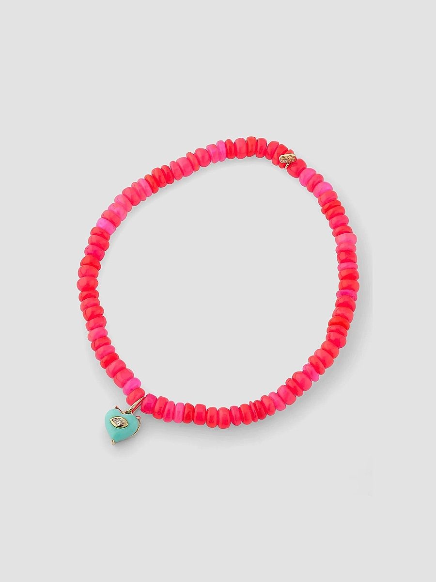 Women's 14K Yellow Gold, Hot Pink Ethiopian Opal & Multi-Gemstone Beaded Stretch Bracelet - Gold