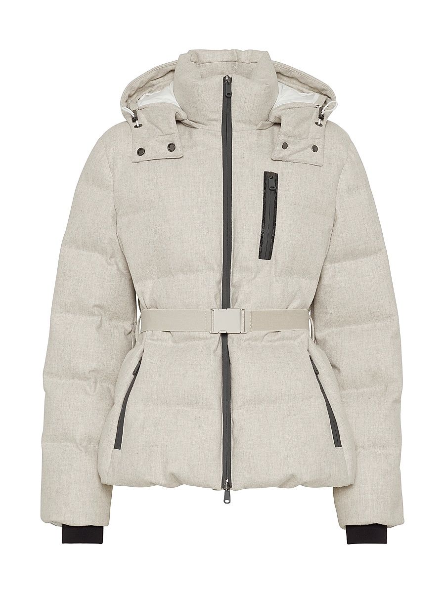 Women's Bonded Virgin Wool Flannel Mountain Down Jacket - Cool Beige - Size 6