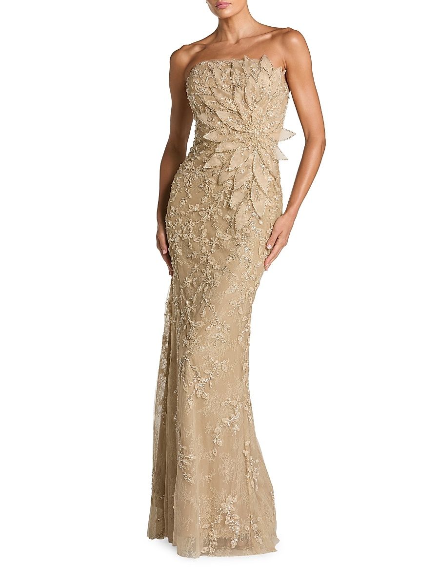 Women's Evening Strapless Mermaid Gown - Gold - Size 14